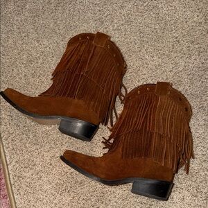 Girls Fringe Suede Western Boots. WORN ONCE